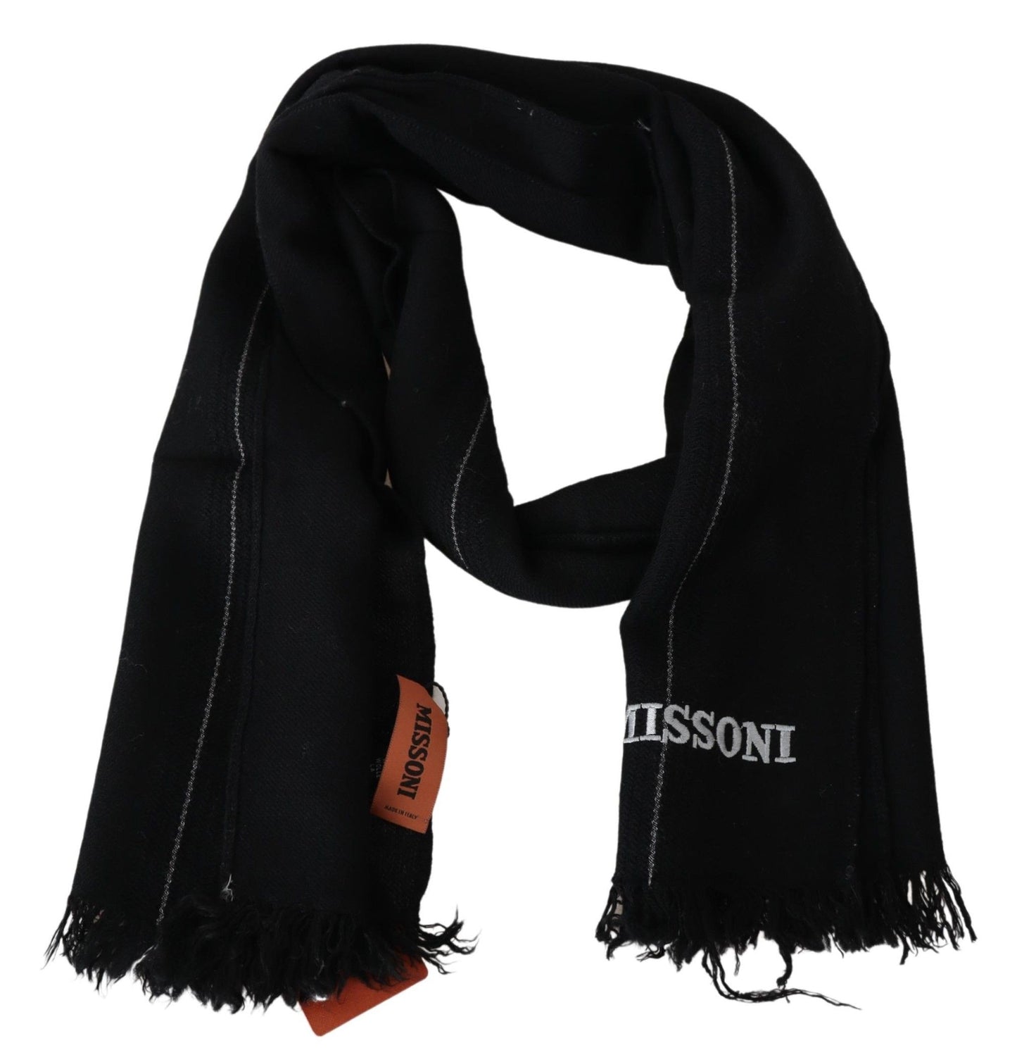 Missoni Black 100% Wool Unisex Neck Wrap Shawl Fringes Scarf