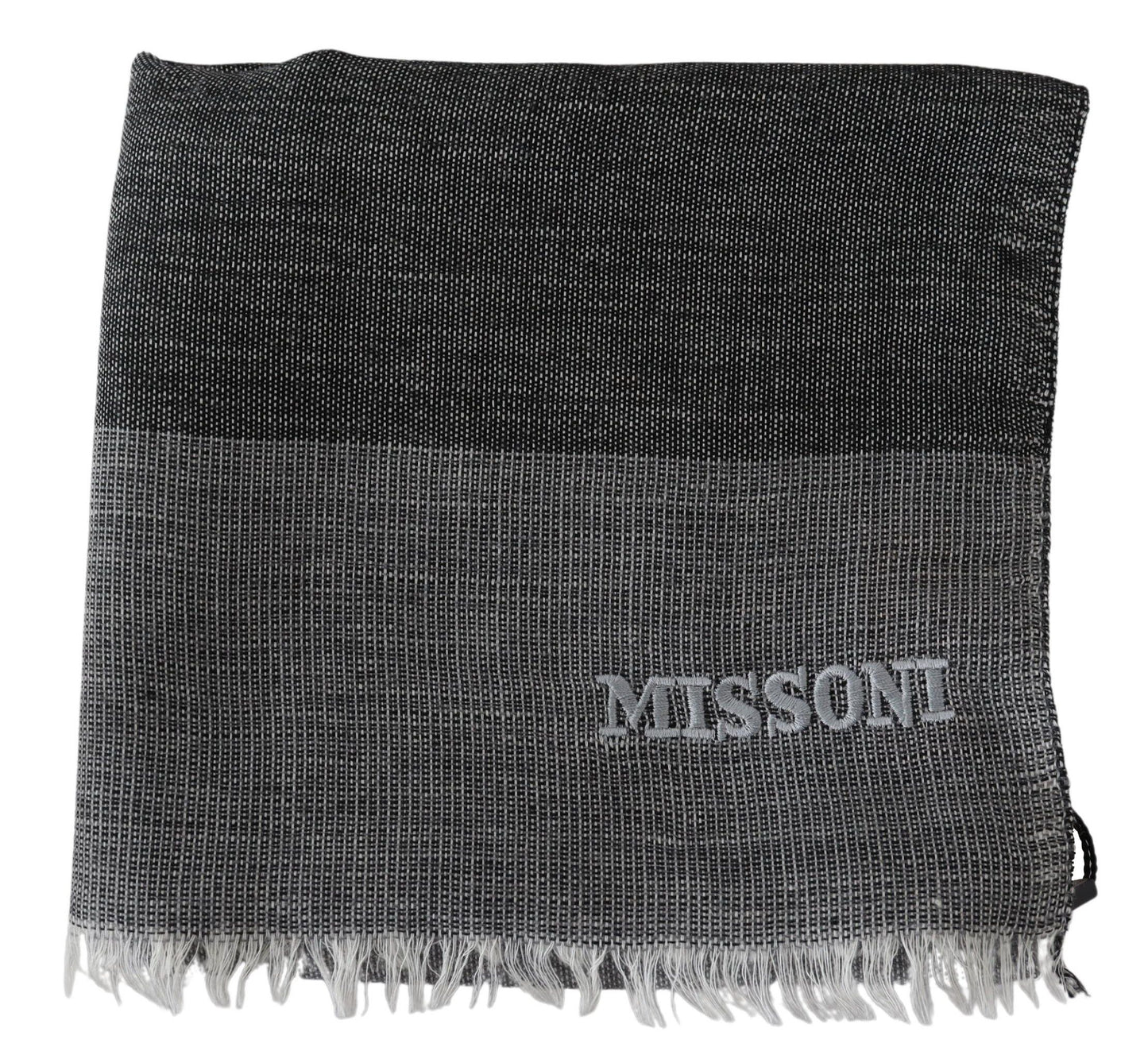 Missoni Gray Striped Wool Unisex Neck Wrap Fringes Scarf