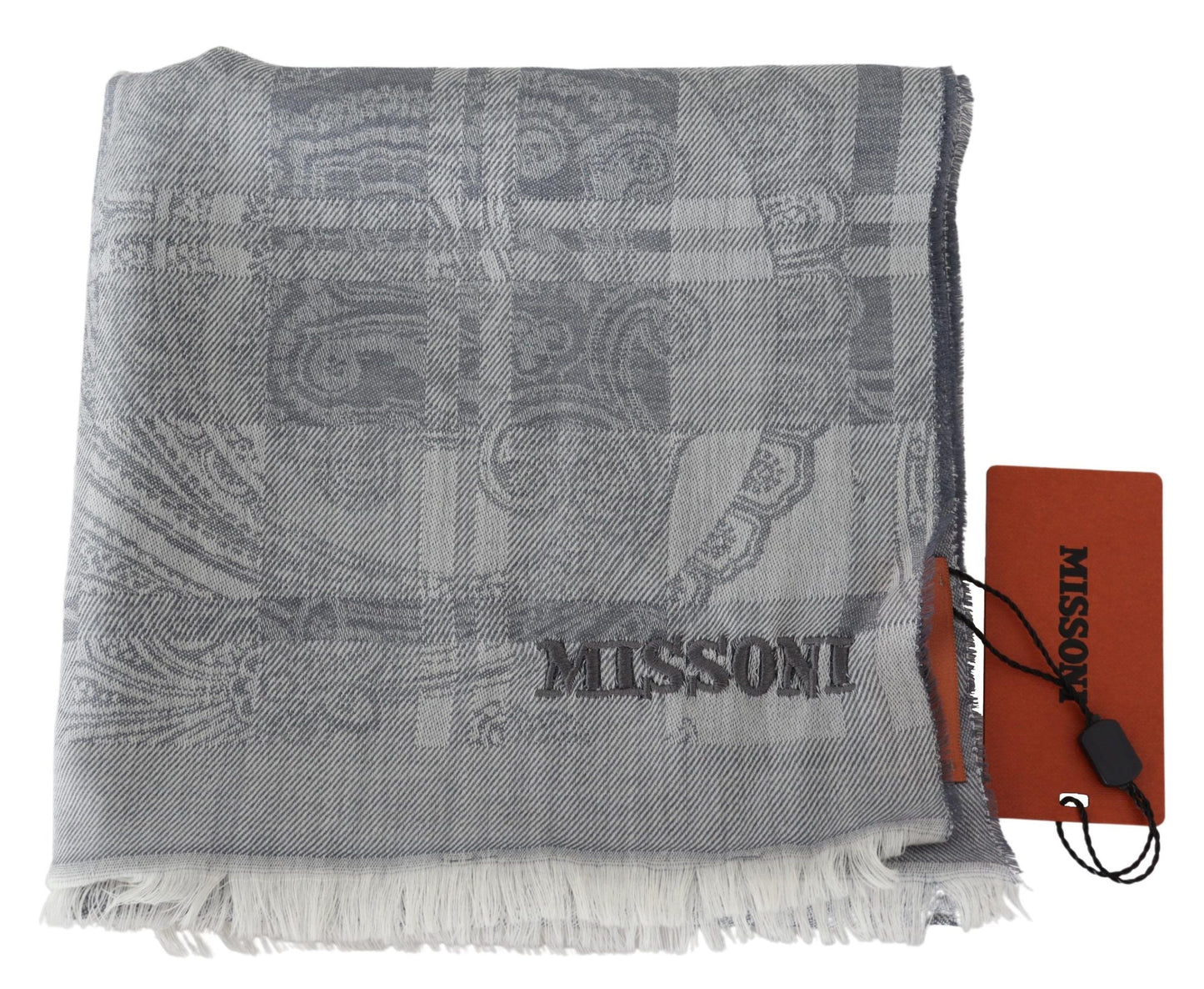 Missoni Gray Floral Wool Unisex Neck Wrap Fringes Scarf