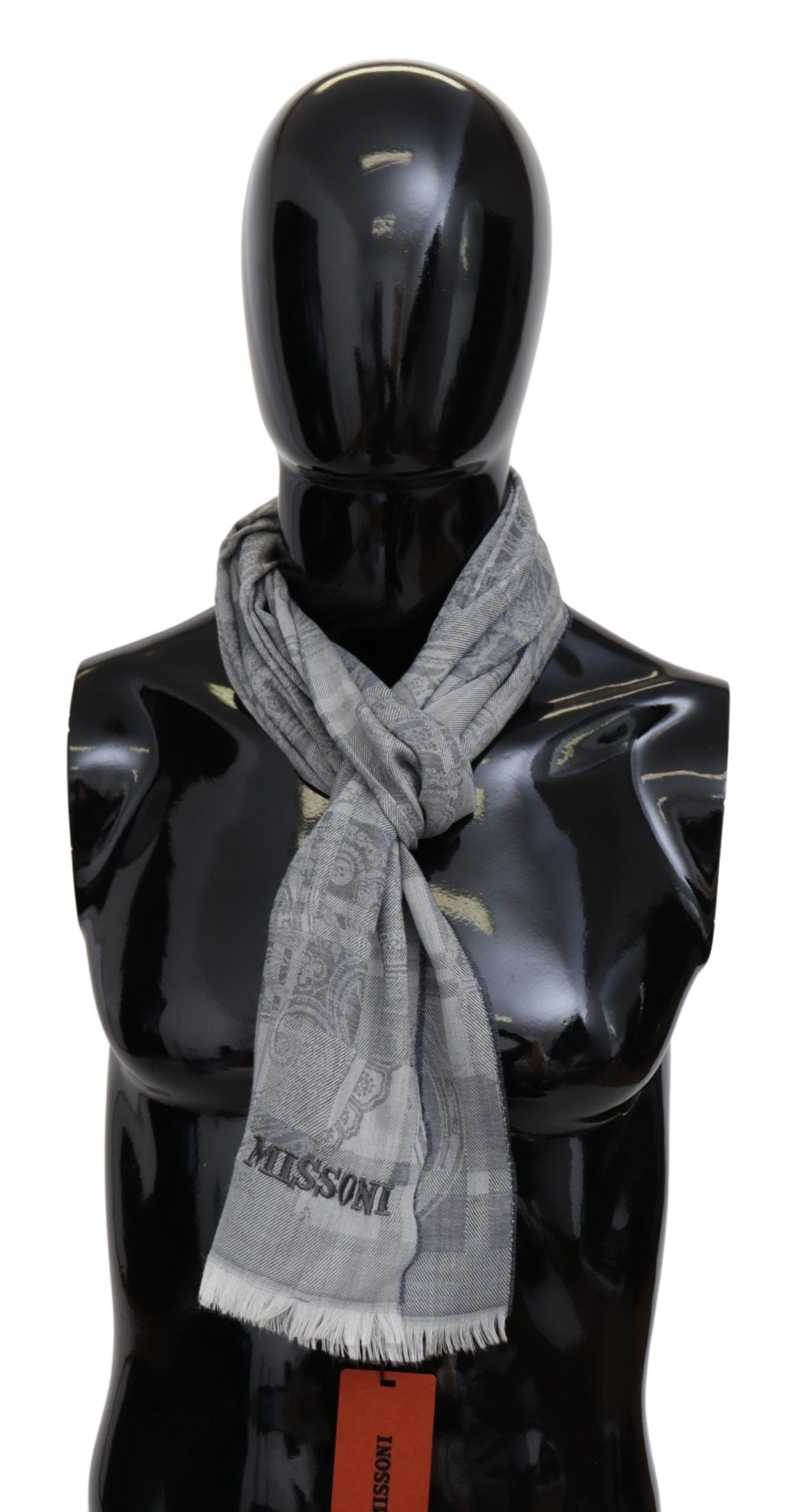 Missoni Gray Floral Wool Unisex Neck Wrap Fringes Scarf