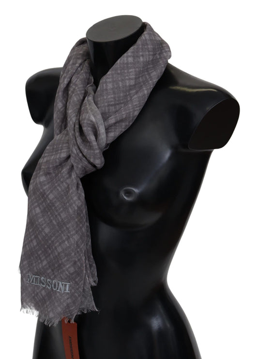 Missoni Gray Plaid Wool Unisex Neck Wrap Scarf