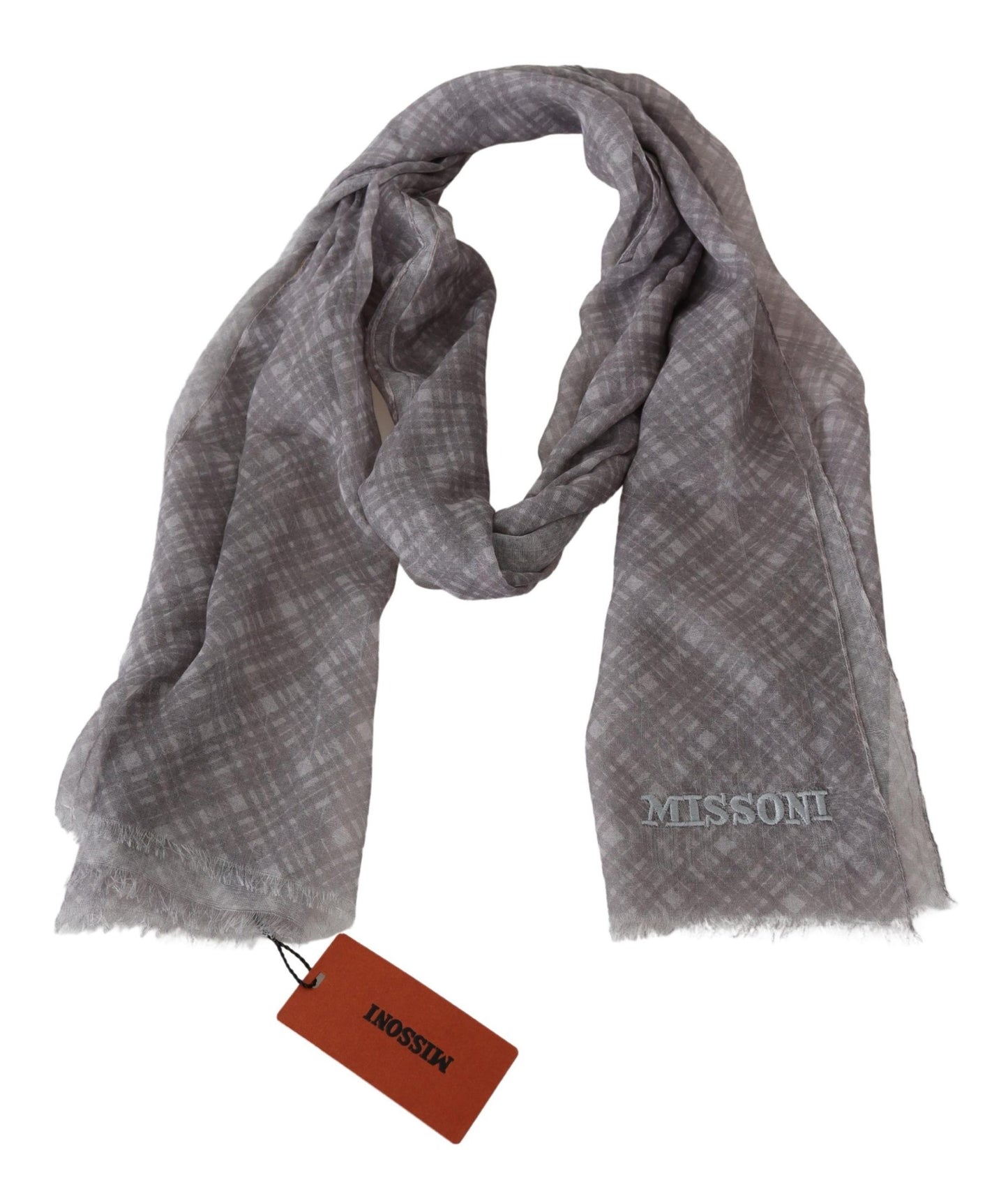 Missoni Gray Plaid Wool Unisex Neck Wrap Scarf