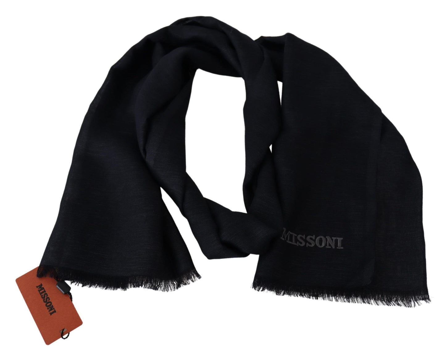 Missoni Black Wool Knit Unisex Neck Wrap Fringe Scarf