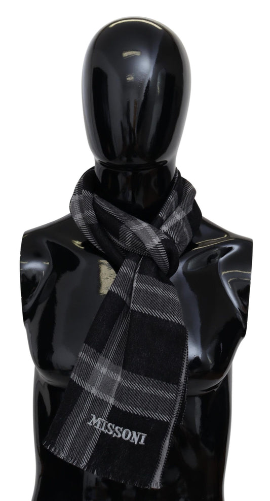 Missoni Black Plaid Wool Unisex Neck Wrap Scarf