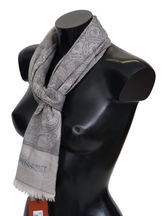 Missoni Gray Paisley Wool Unisex Neck Wrap Scarf