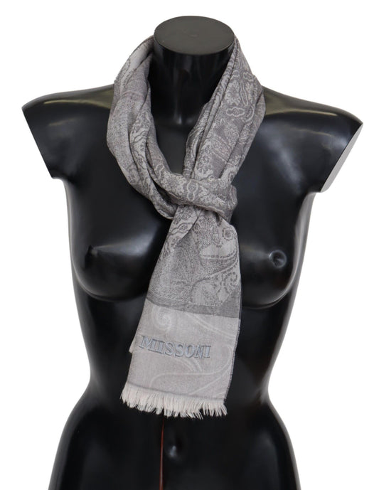 Missoni Gray Paisley Wool Unisex Neck Wrap Scarf