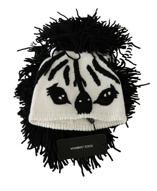 Dolce & Gabbana Black White Knitted Cashmere Animal Design Hat