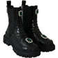 Dolce & Gabbana Black Leather Crystal Combat Boots