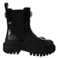 Dolce & Gabbana Black Leather Crystal Combat Boots