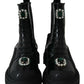 Dolce & Gabbana Black Leather Crystal Combat Boots