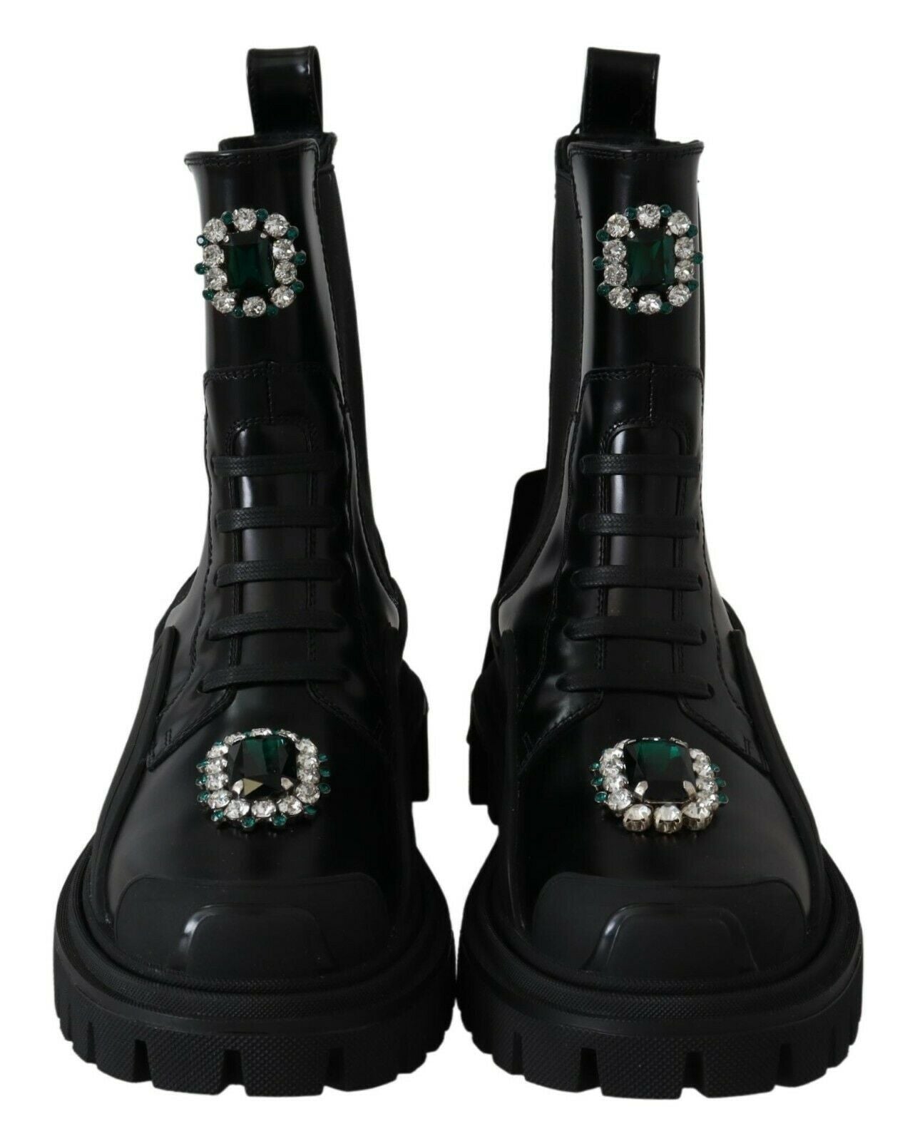 Dolce & Gabbana Black Leather Crystal Combat Boots