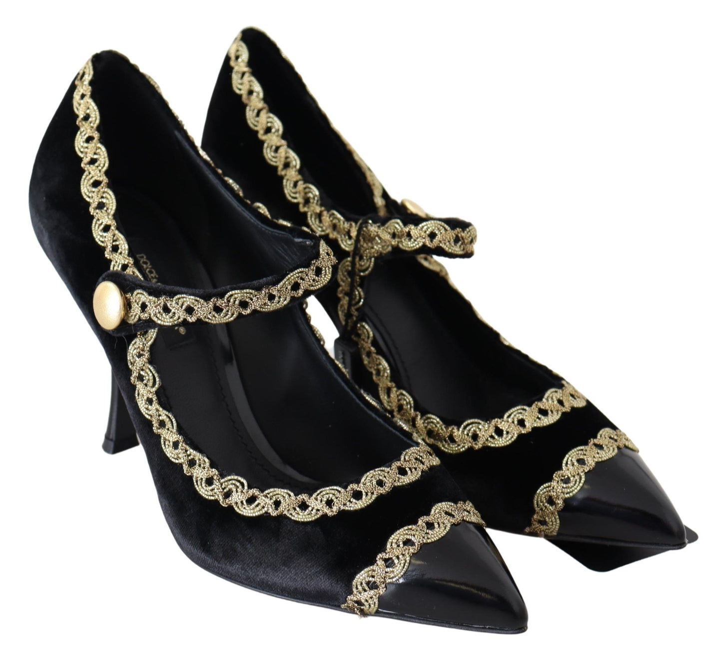 Dolce & Gabbana Black Velvet Gold Mary Janes Pumps