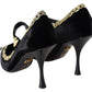 Dolce & Gabbana Black Velvet Gold Mary Janes Pumps