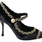 Dolce & Gabbana Black Velvet Gold Mary Janes Pumps