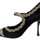 Dolce & Gabbana Black Velvet Gold Mary Janes Pumps