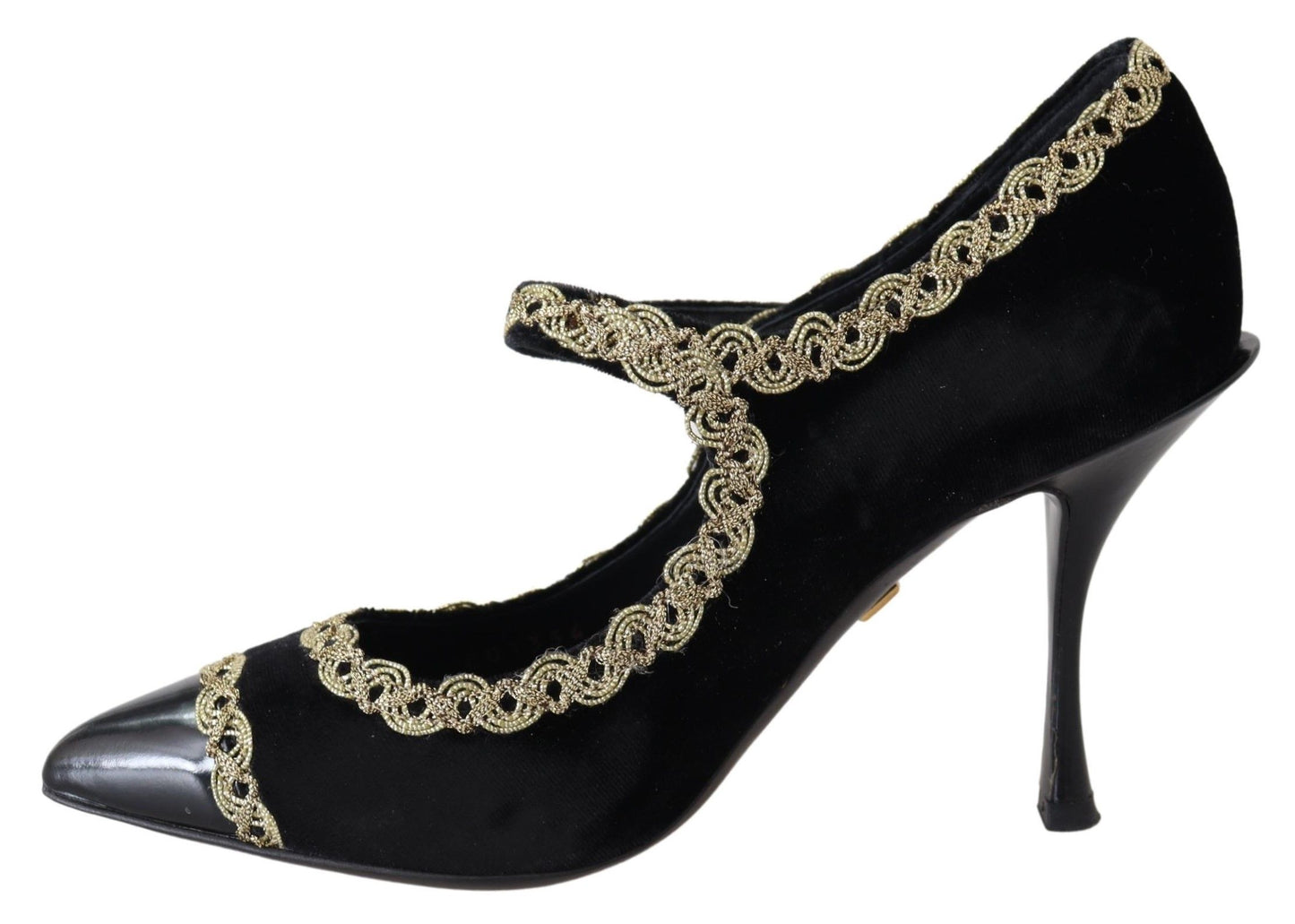 Dolce & Gabbana Black Velvet Gold Mary Janes Pumps