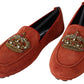 Dolce & Gabbana Orange Leather Crystal Crown  Loafers Shoes