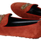 Dolce & Gabbana Orange Leather Crystal Crown  Loafers Shoes