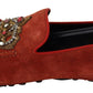 Dolce & Gabbana Orange Leather Crystal Crown  Loafers Shoes