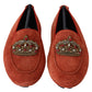 Dolce & Gabbana Orange Leather Crystal Crown  Loafers Shoes