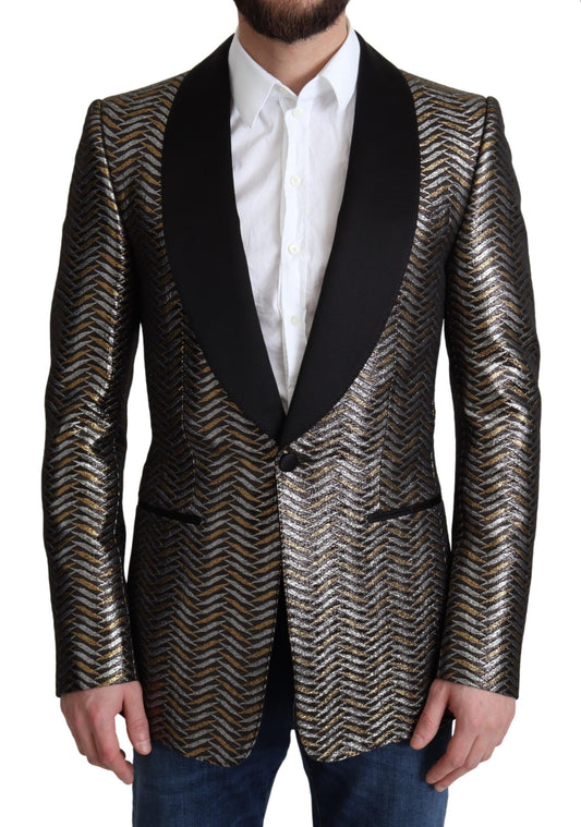 Dolce & Gabbana Silver Bronze Gold Multicolor Metallic Jacquard Blazer Jacket