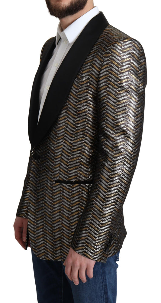 Dolce & Gabbana Silver Bronze Gold Multicolor Metallic Jacquard Blazer Jacket