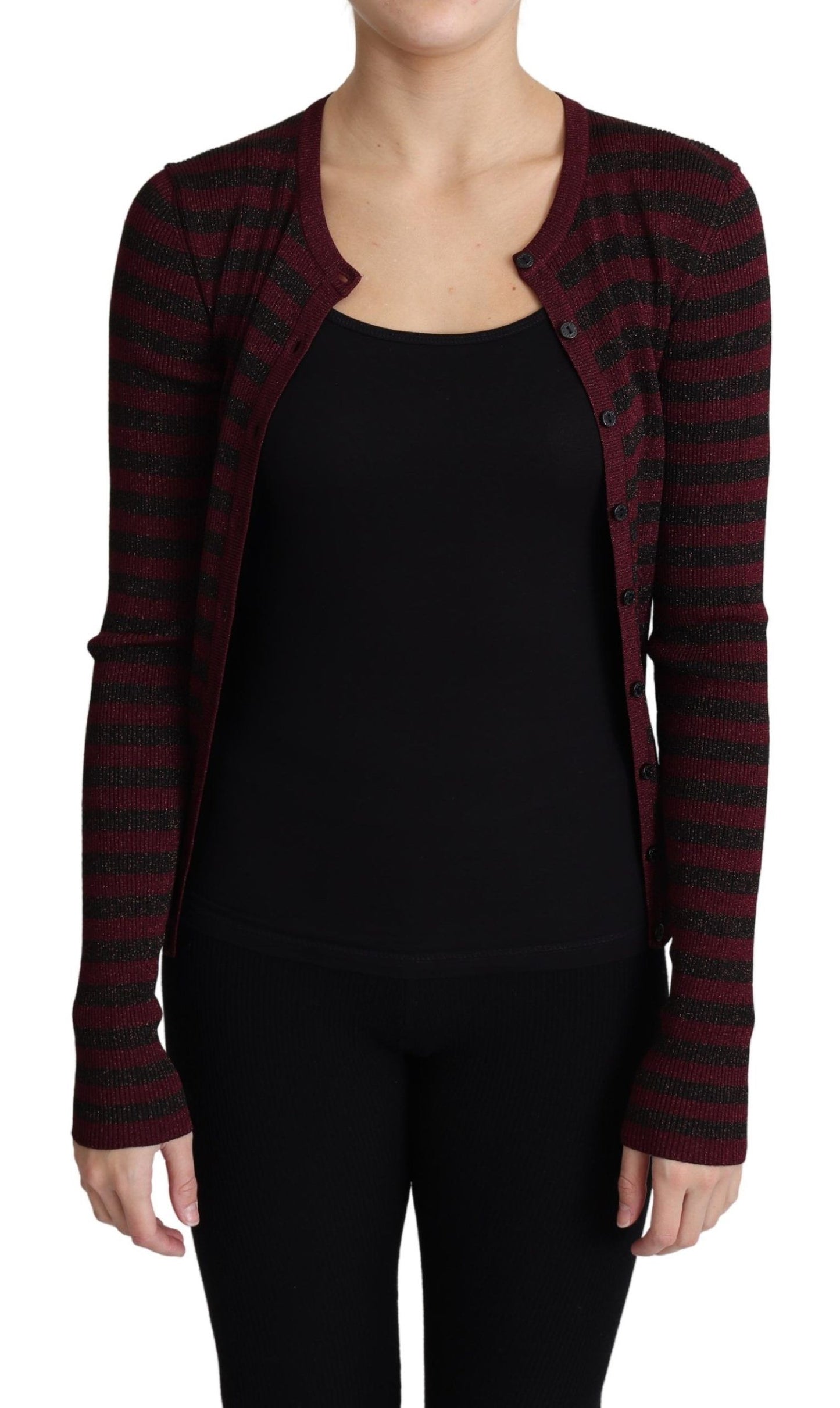 Dolce & Gabbana Black Red Striped Viscose Cardigan Sweater