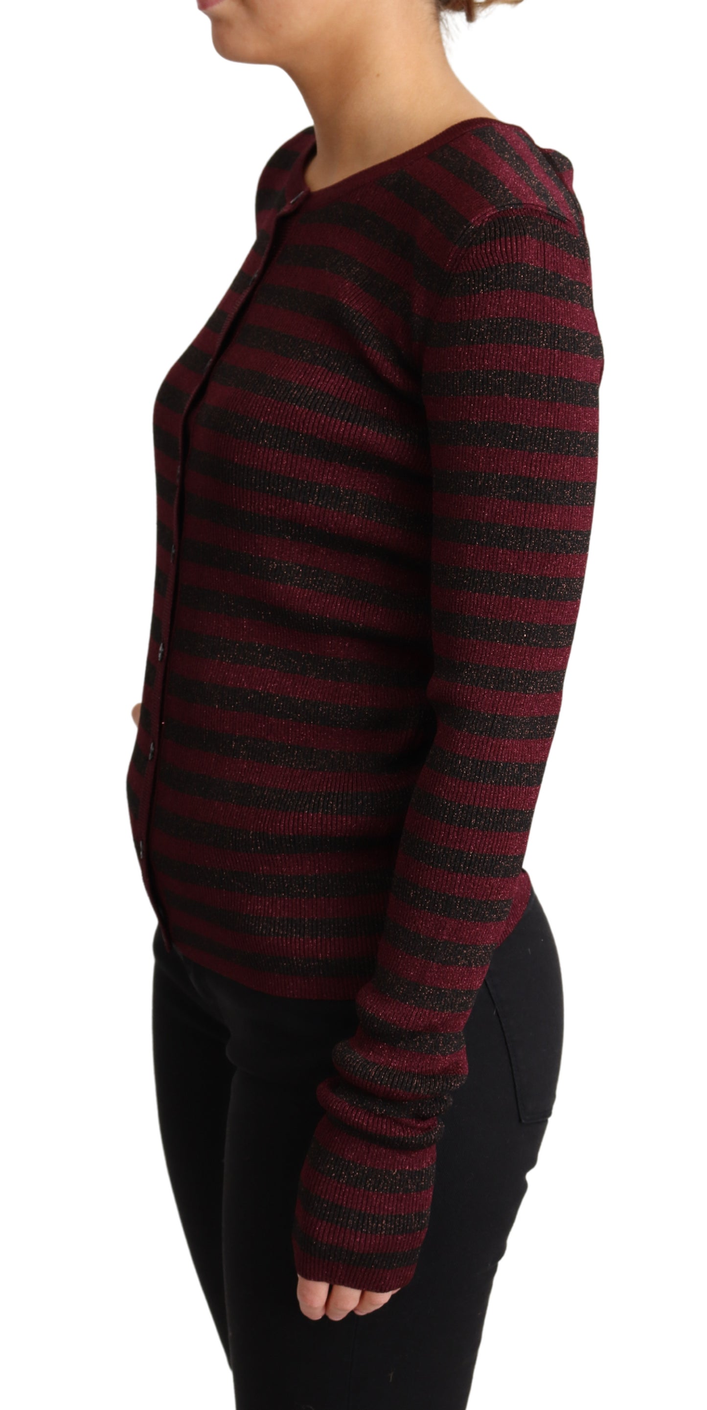 Dolce & Gabbana Black Red Striped Viscose Cardigan Sweater