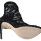 Dolce & Gabbana Black Lace Taormina High Heel Boots Shoes