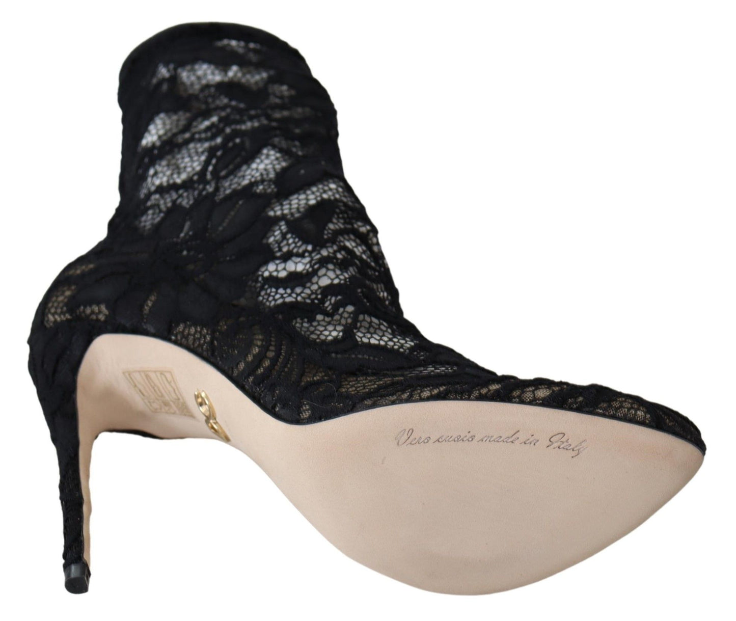 Dolce & Gabbana Black Lace Taormina High Heel Boots Shoes