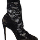 Dolce & Gabbana Black Lace Taormina High Heel Boots Shoes