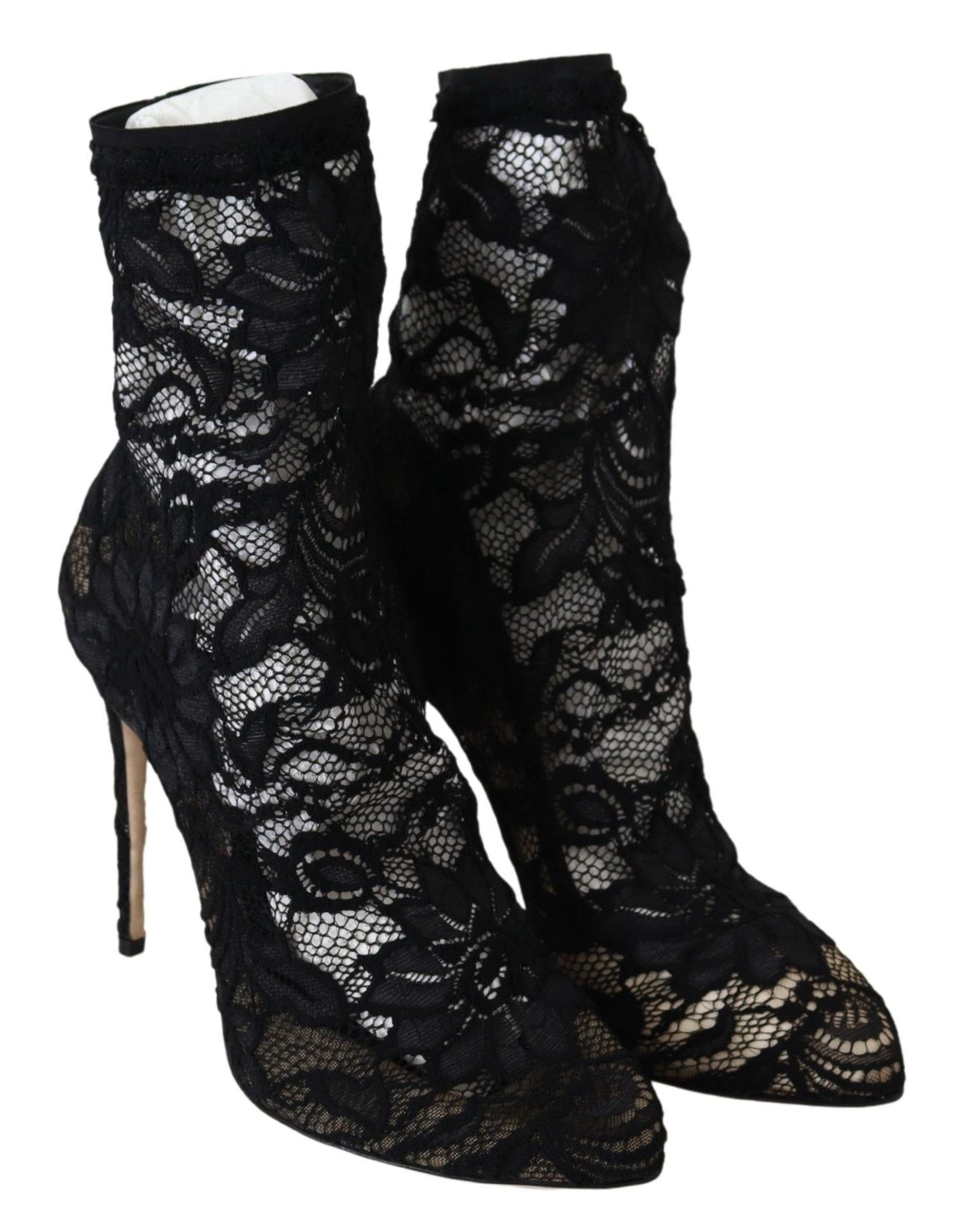 Dolce & Gabbana Black Lace Taormina High Heel Boots Shoes