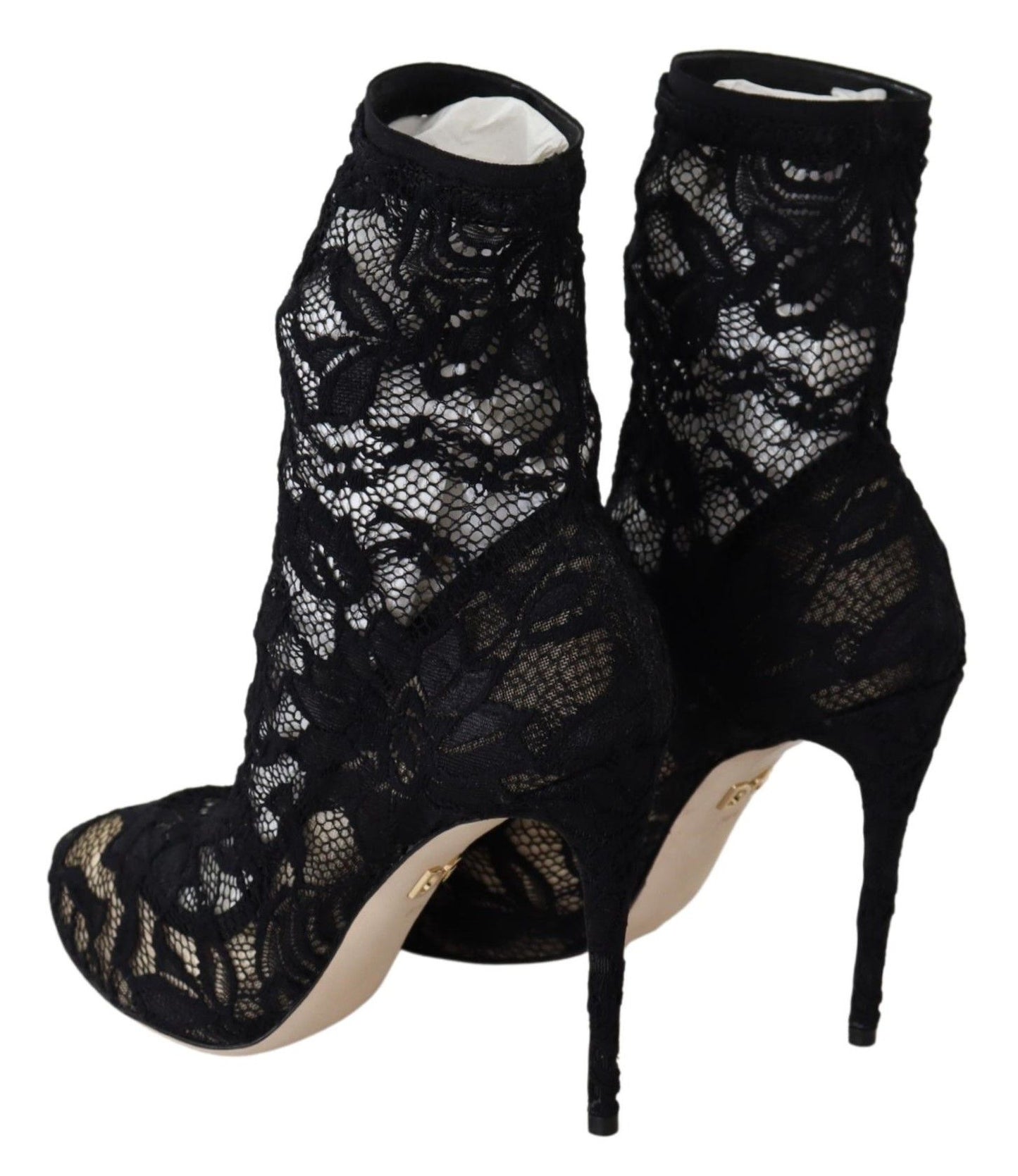 Dolce & Gabbana Black Lace Taormina High Heel Boots Shoes