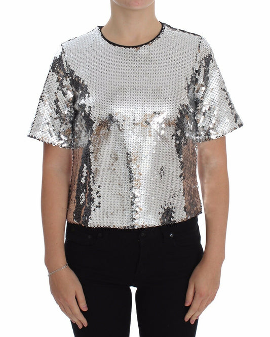 Dolce & Gabbana Silver Sequined Crewneck Top