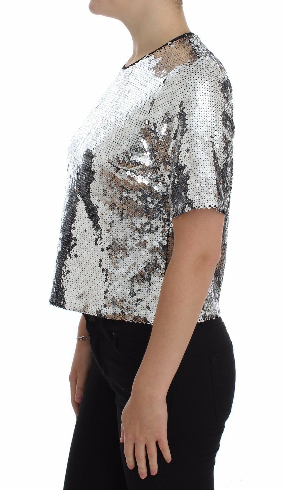 Dolce & Gabbana Silver Sequined Crewneck Top