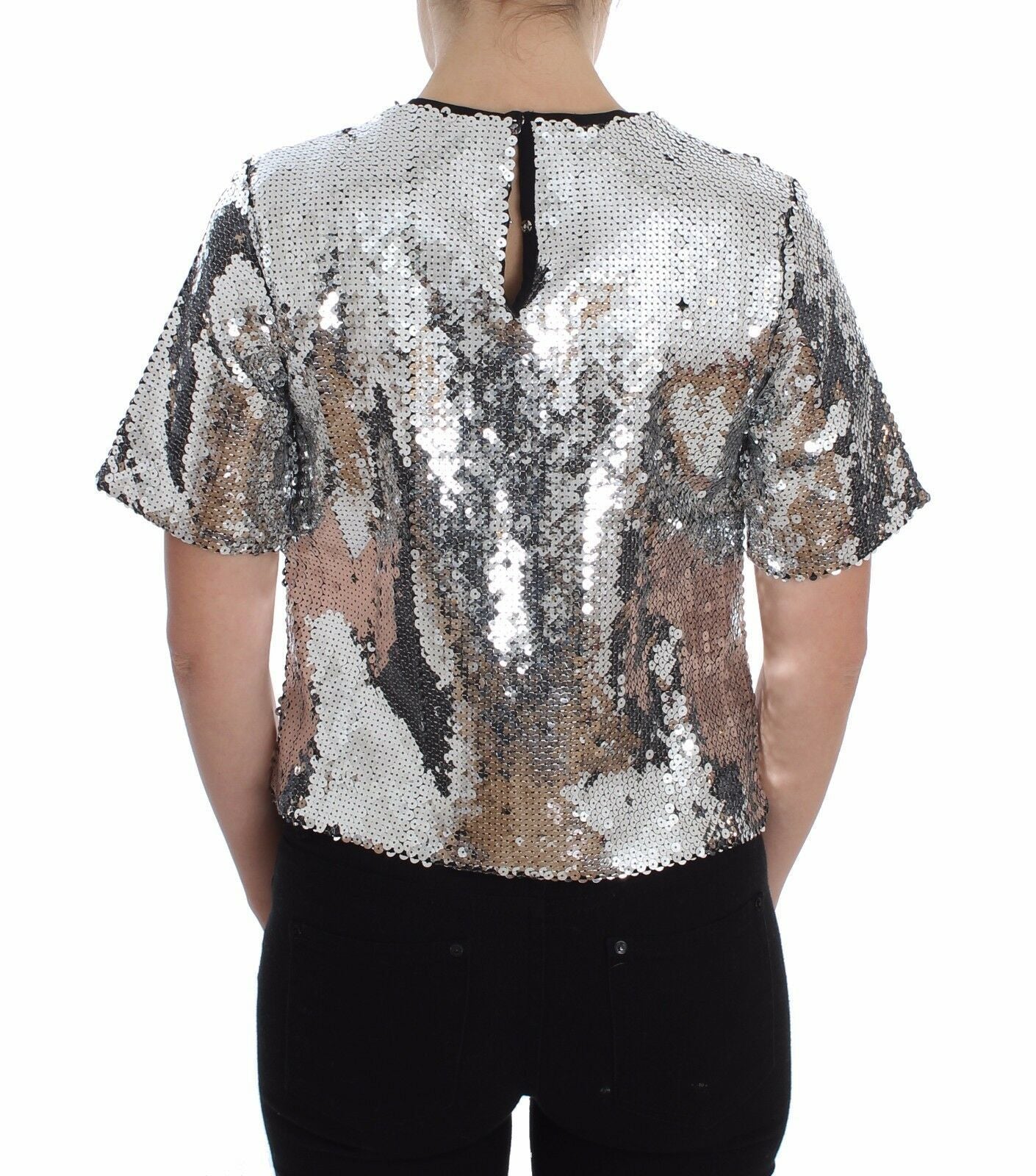 Dolce & Gabbana Silver Sequined Crewneck Top