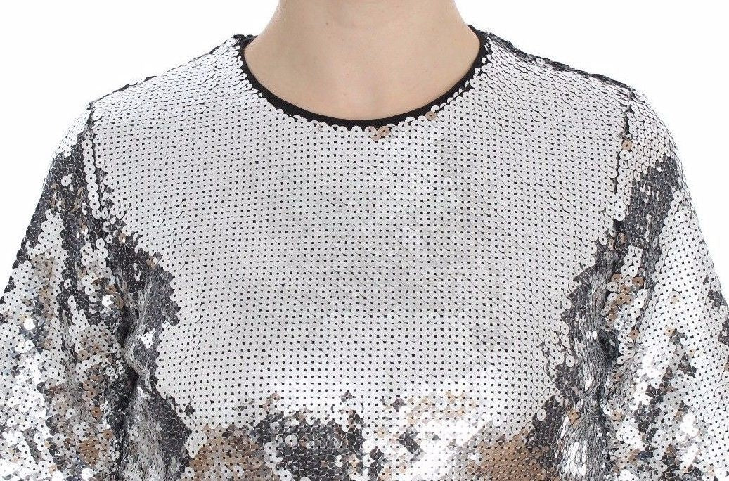 Dolce & Gabbana Silver Sequined Crewneck Top