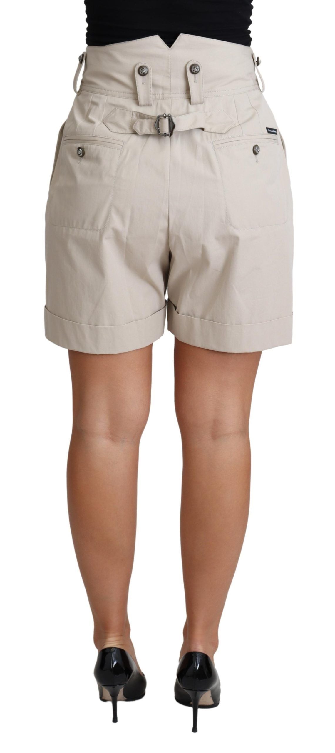 Dolce & Gabbana Beige Cotton Pleated High Waist Casual Shorts