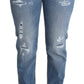 Dolce & Gabbana Blue Tattered Skinny Denim Cotton Blend Jeans