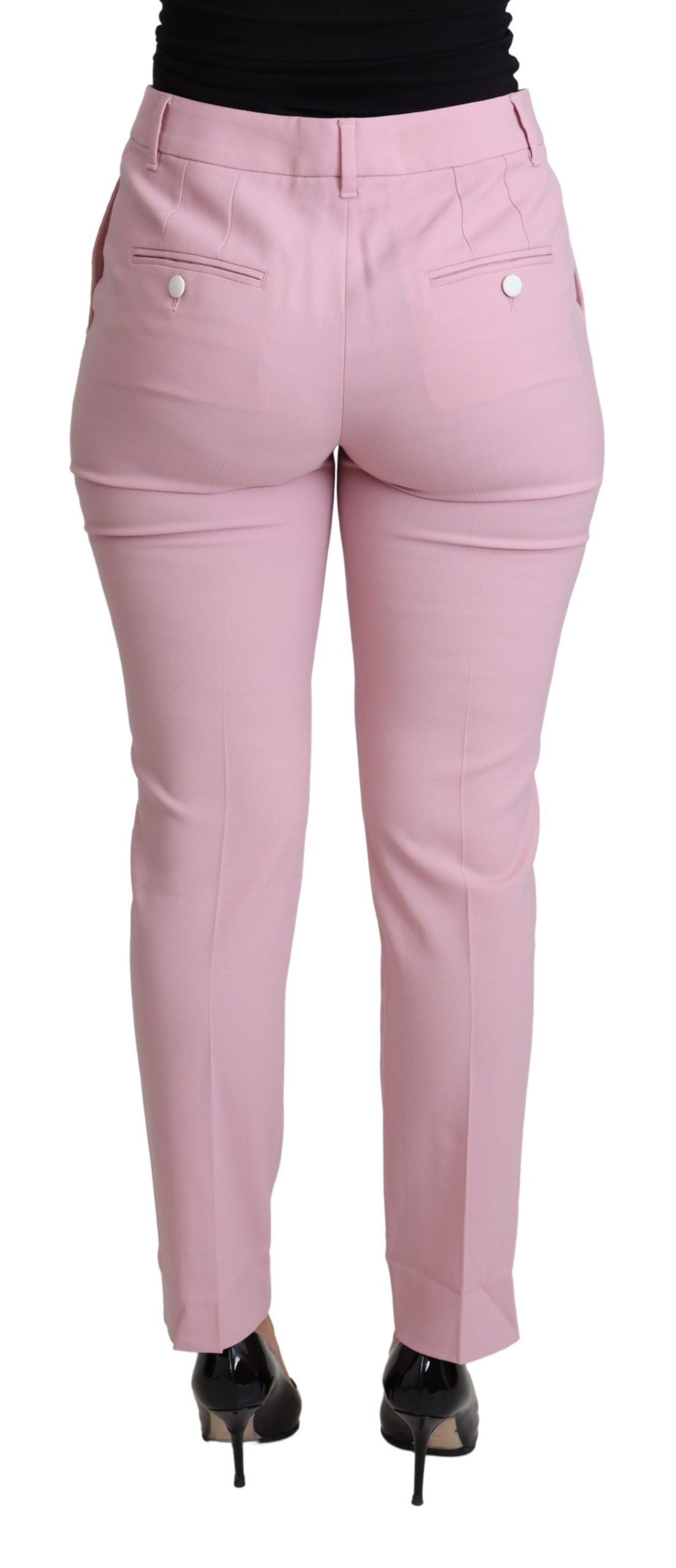 Dolce & Gabbana Pink Virgin Wool Stretch Tapered Trouser Pants