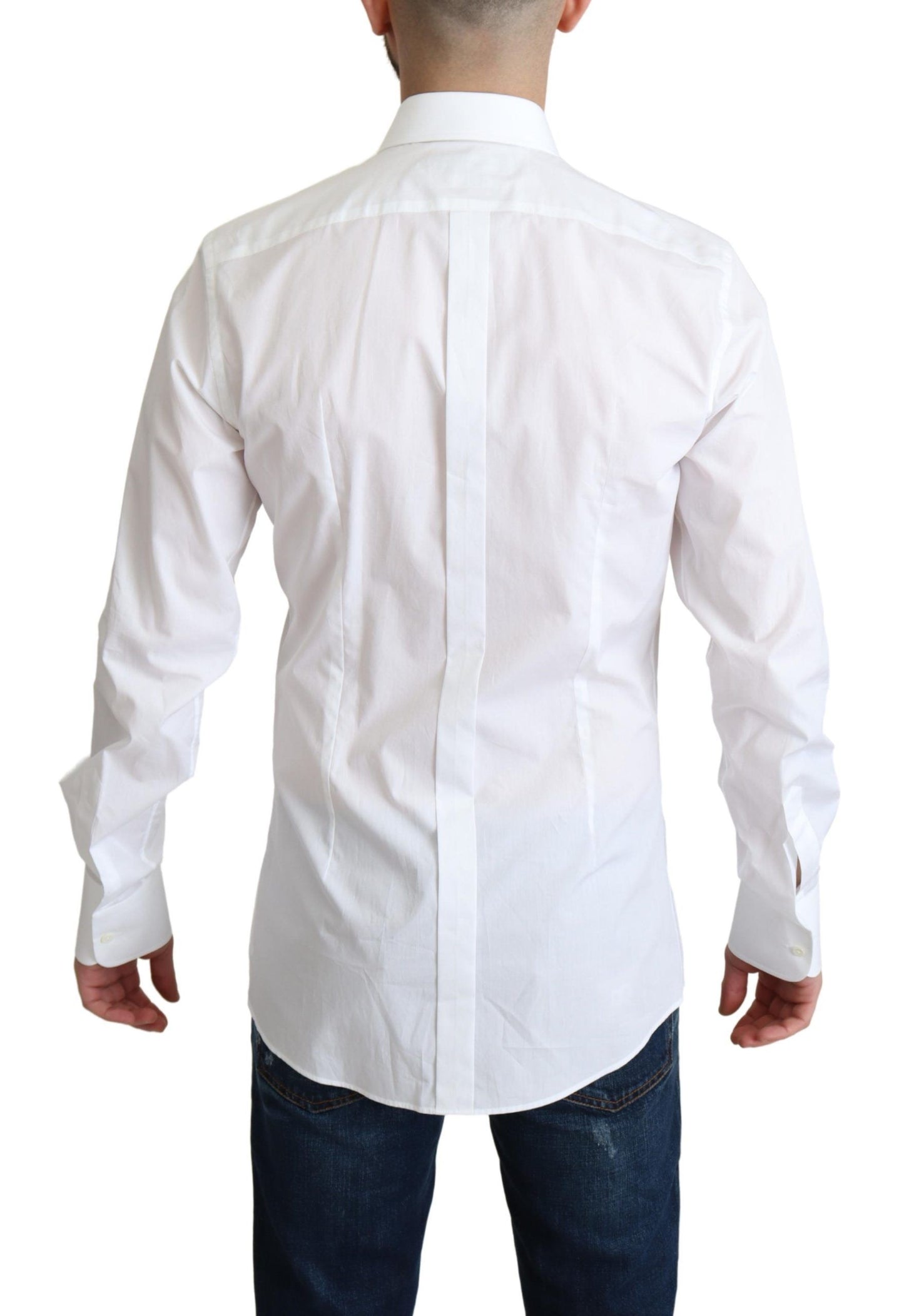 Dolce & Gabbana White Bib Cotton Poplin Men Formal Shirt