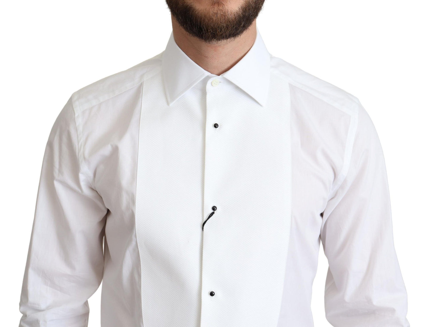 Dolce & Gabbana White Bib Cotton Poplin Men Formal Shirt