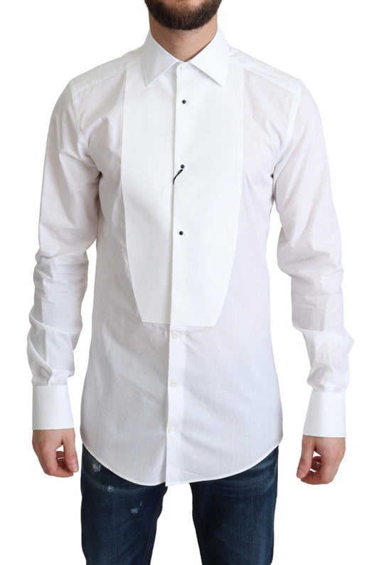 Dolce & Gabbana White Bib Cotton Poplin Men Formal Shirt