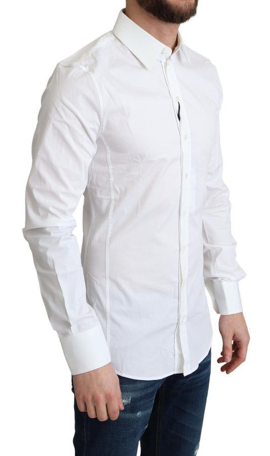 Dolce & Gabbana White Cotton Stretch Men Formal SICILIA Shirt