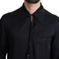 Dolce & Gabbana Black Jacquard Silk Casual Button Down Shirt