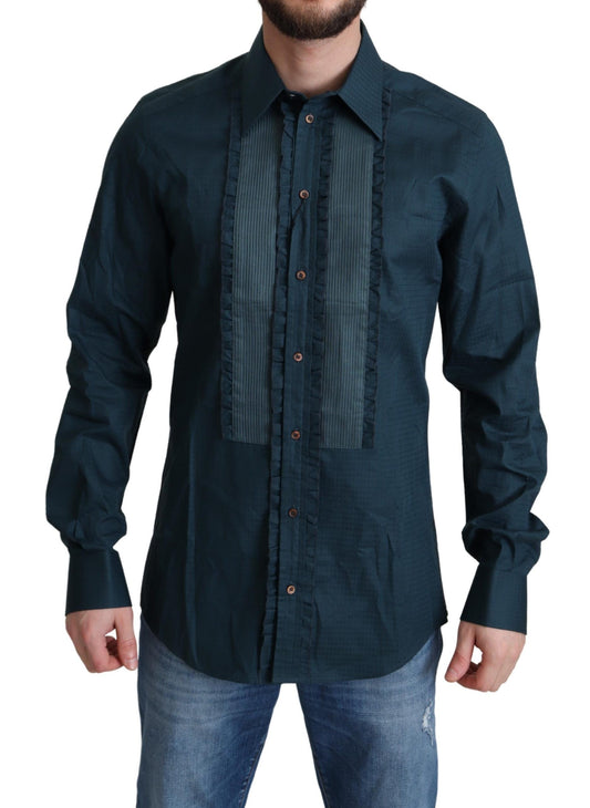 Dolce & Gabbana Blue Placket Cotton Dress Formal Shirt