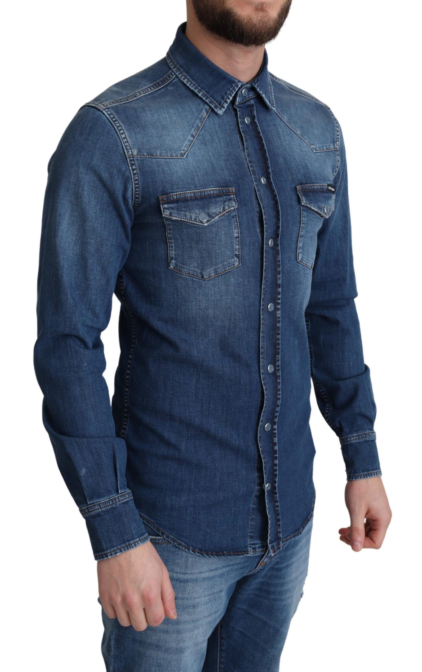 Dolce & Gabbana Blue Cotton Stretch Long Sleeves Denim Shirt