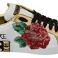 Dolce & Gabbana White Roses Sequined Crystal Womens Sneakers Shoes