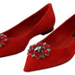 Dolce & Gabbana Red Suede Crystals Loafers Flats Shoes