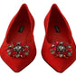 Dolce & Gabbana Red Suede Crystals Loafers Flats Shoes